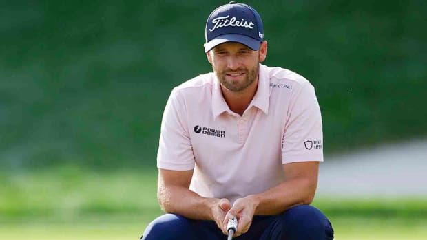 Wyndham Clark looks over a putt on the 18th hole during the final round of the 2024 Arnold Palmer Invitational at Bay Hill Golf Course in Orlando, Fla.
